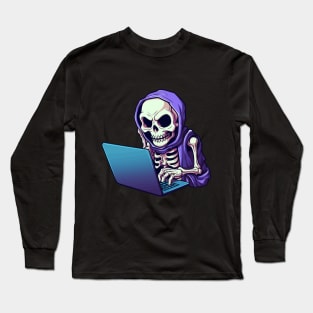 Skeleton Working on Laptop Long Sleeve T-Shirt